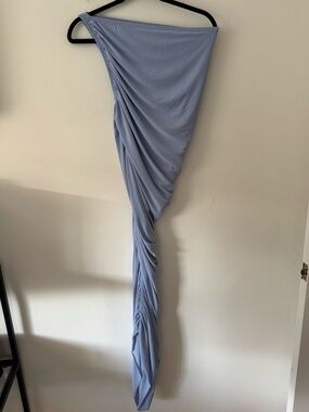 Norma Kamali Pale Blue Draped One Shoulder Midi Dress Small